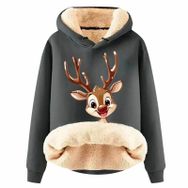 Generisch Noel Baskılı 2025 Boş Zaman Kapüşonlu Uzun Kollu Koyu Gri-C Kadın Sweatshirt