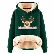 Generisch Noel Baskılı 2025 Boş Zaman Kapüşonlu Uzun Kollu Koyu Yeşil-B Kadın Sweatshirt