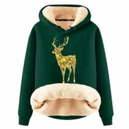 Generisch Noel Baskılı 2025 Boş Zaman Kapüşonlu Uzun Kollu Koyu Yeşil-F Kadın Sweatshirt