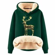 Generisch Noel Baskılı 2025 Boş Zaman Kapüşonlu Uzun Kollu Koyu Yeşil-G Kadın Sweatshirt