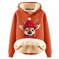 Generisch Noel Baskılı 2025 Boş Zaman Kapüşonlu Uzun Kollu Orange-İ Kadın Sweatshirt