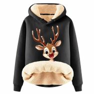 Generisch Noel Baskılı 2025 Boş Zaman Kapüşonlu Uzun Kollu Siyah-C Kadın Sweatshirt