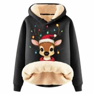 Generisch Noel Baskılı 2025 Boş Zaman Kapüşonlu Uzun Kollu Siyah-D Kadın Sweatshirt
