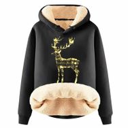 Generisch Noel Baskılı 2025 Boş Zaman Kapüşonlu Uzun Kollu Siyah-G Kadın Sweatshirt