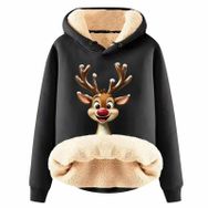 Generisch Noel Baskılı 2025 Boş Zaman Kapüşonlu Uzun Kollu Siyah-H Kadın Sweatshirt