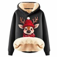 Generisch Noel Baskılı 2025 Boş Zaman Kapüşonlu Uzun Kollu Siyah-I Kadın Sweatshirt
