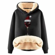 Generisch Noel Baskılı 2025 Boş Zaman Kapüşonlu Uzun Kollu Siyah Kadın Sweatshirt