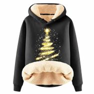 Generisch Noel Baskılı 2025 Boş Zaman Kapüşonlu Uzun Kollu Siyah Schwarz-A Kadın Sweatshirt