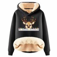 Generisch Noel Baskılı 2025 Boş Zaman Kapüşonlu Uzun Kollu Siyah Schwarz-B Kadın Sweatshirt