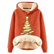 Generisch Noel Baskılı 2025 Boş Zaman Kapüşonlu Uzun Kollu Turuncu-A Kadın Sweatshirt
