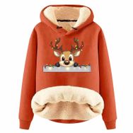 Generisch Noel Baskılı 2025 Boş Zaman Kapüşonlu Uzun Kollu Turuncu-B Kadın Sweatshirt