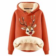 Generisch Noel Baskılı 2025 Boş Zaman Kapüşonlu Uzun Kollu Turuncu-C Kadın Sweatshirt