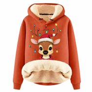 Generisch Noel Baskılı 2025 Boş Zaman Kapüşonlu Uzun Kollu Turuncu-D Kadın Sweatshirt