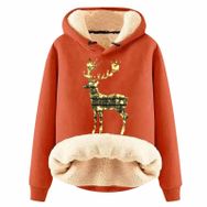 Generisch Noel Baskılı 2025 Boş Zaman Kapüşonlu Uzun Kollu Turuncu-G Kadın Sweatshirt