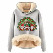 Generisch Noel Baskılı 2025 Boş Zaman Kışlık Kapüşonlu Uzun Kollu A-Açık Gri Kadın Sweatshirt