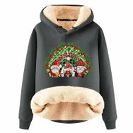 Generisch Noel Baskılı 2025 Boş Zaman Kışlık Kapüşonlu Uzun Kollu A-Gri Kadın Sweatshirt