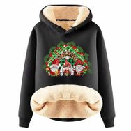Generisch Noel Baskılı 2025 Boş Zaman Kışlık Kapüşonlu Uzun Kollu A-Siyah Kadın Sweatshirt