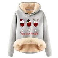 Generisch Noel Baskılı 2025 Boş Zaman Kışlık Kapüşonlu Uzun Kollu Açık Gri-A Kadın Sweatshirt