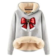 Generisch Noel Baskılı 2025 Boş Zaman Kışlık Kapüşonlu Uzun Kollu Açık Gri-D Kadın Sweatshirt