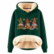 Generisch Noel Baskılı 2025 Boş Zaman Kışlık Kapüşonlu Uzun Kollu B-Koyu Yeşil Kadın Sweatshirt