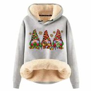 Generisch Noel Baskılı 2025 Boş Zaman Kışlık Kapüşonlu Uzun Kollu B-Light Gri Kadın Sweatshirt