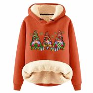 Generisch Noel Baskılı 2025 Boş Zaman Kışlık Kapüşonlu Uzun Kollu B-Turuncu Kadın Sweatshirt