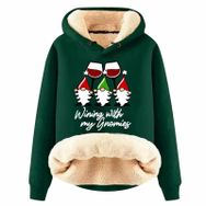 Generisch Noel Baskılı 2025 Boş Zaman Kışlık Kapüşonlu Uzun Kollu C-Koyu Yeşil Kadın Sweatshirt