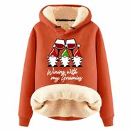 Generisch Noel Baskılı 2025 Boş Zaman Kışlık Kapüşonlu Uzun Kollu C-Turuncu Kadın Sweatshirt
