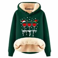 Generisch Noel Baskılı 2025 Boş Zaman Kışlık Kapüşonlu Uzun Kollu D-Koyu Yeşil Kadın Sweatshirt