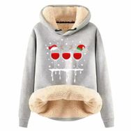 Generisch Noel Baskılı 2025 Boş Zaman Kışlık Kapüşonlu Uzun Kollu D-Light Gri Kadın Sweatshirt