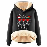 Generisch Noel Baskılı 2025 Boş Zaman Kışlık Kapüşonlu Uzun Kollu D-Siyah Kadın Sweatshirt