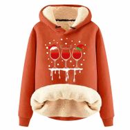 Generisch Noel Baskılı 2025 Boş Zaman Kışlık Kapüşonlu Uzun Kollu D-Turuncu Kadın Sweatshirt