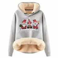 Generisch Noel Baskılı 2025 Boş Zaman Kışlık Kapüşonlu Uzun Kollu E-Açık Gri Kadın Sweatshirt