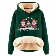 Generisch Noel Baskılı 2025 Boş Zaman Kışlık Kapüşonlu Uzun Kollu E-Koyu Yeşil Kadın Sweatshirt