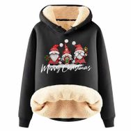 Generisch Noel Baskılı 2025 Boş Zaman Kışlık Kapüşonlu Uzun Kollu E-Siyah Kadın Sweatshirt