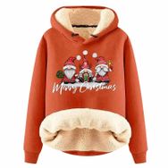 Generisch Noel Baskılı 2025 Boş Zaman Kışlık Kapüşonlu Uzun Kollu E-Turuncu Kadın Sweatshirt