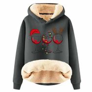 Generisch Noel Baskılı 2025 Boş Zaman Kışlık Kapüşonlu Uzun Kollu F-Gri Kadın Sweatshirt