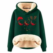 Generisch Noel Baskılı 2025 Boş Zaman Kışlık Kapüşonlu Uzun Kollu F-Koyu Yeşil Kadın Sweatshirt