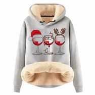 Generisch Noel Baskılı 2025 Boş Zaman Kışlık Kapüşonlu Uzun Kollu F-Light Gri Kadın Sweatshirt
