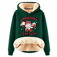 Generisch Noel Baskılı 2025 Boş Zaman Kışlık Kapüşonlu Uzun Kollu G-Dark Yeşil Kadın Sweatshirt