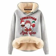 Generisch Noel Baskılı 2025 Boş Zaman Kışlık Kapüşonlu Uzun Kollu G-Light Gri Kadın Sweatshirt