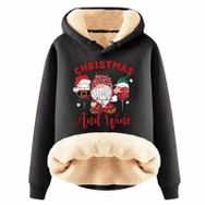 Generisch Noel Baskılı 2025 Boş Zaman Kışlık Kapüşonlu Uzun Kollu G-Siyah Kadın Sweatshirt