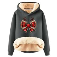 Generisch Noel Baskılı 2025 Boş Zaman Kışlık Kapüşonlu Uzun Kollu Gri-B Kadın Sweatshirt