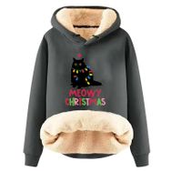 Generisch Noel Baskılı 2025 Boş Zaman Kışlık Kapüşonlu Uzun Kollu Gri-C Kadın Sweatshirt