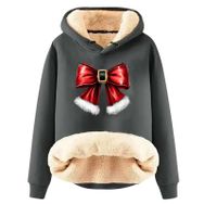 Generisch Noel Baskılı 2025 Boş Zaman Kışlık Kapüşonlu Uzun Kollu Gri-D Kadın Sweatshirt