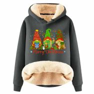 Generisch Noel Baskılı 2025 Boş Zaman Kışlık Kapüşonlu Uzun Kollu H-Gri Kadın Sweatshirt