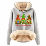 Generisch Noel Baskılı 2025 Boş Zaman Kışlık Kapüşonlu Uzun Kollu H-Light Gri Kadın Sweatshirt