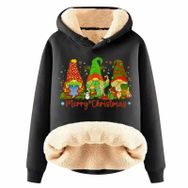 Generisch Noel Baskılı 2025 Boş Zaman Kışlık Kapüşonlu Uzun Kollu H-Siyah Kadın Sweatshirt