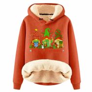 Generisch Noel Baskılı 2025 Boş Zaman Kışlık Kapüşonlu Uzun Kollu H-Turuncu Kadın Sweatshirt