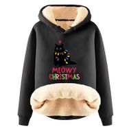 Generisch Noel Baskılı 2025 Boş Zaman Kışlık Kapüşonlu Uzun Kollu Siyah-C Kadın Sweatshirt